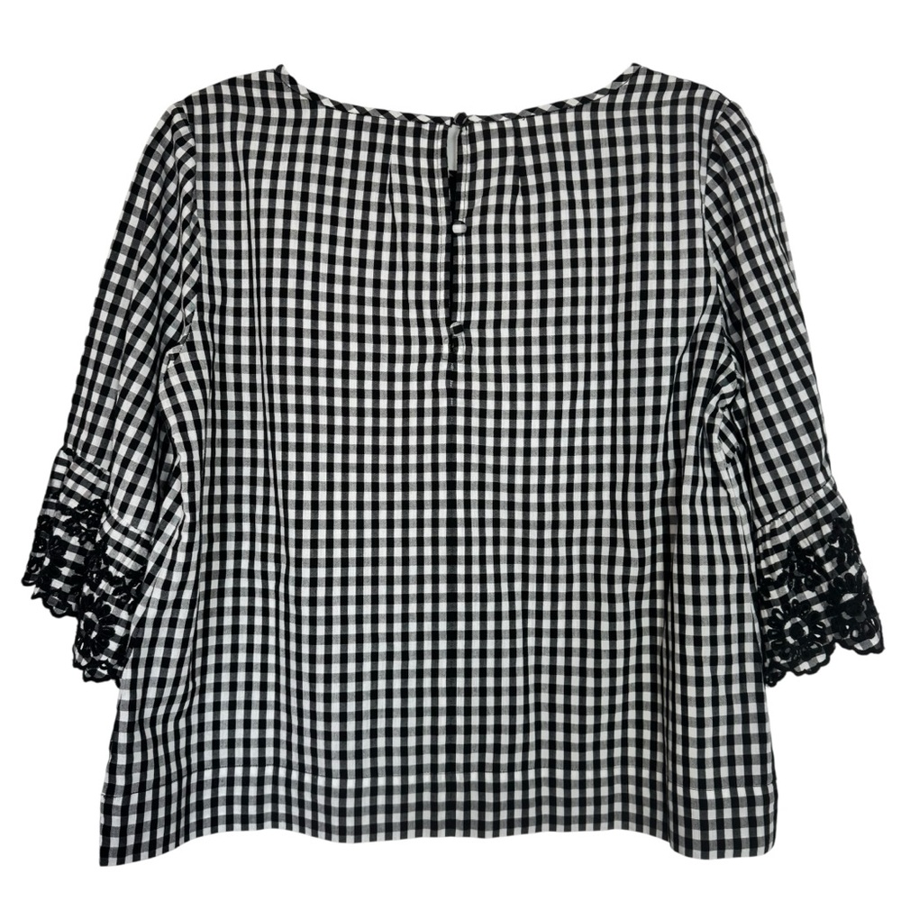 J. Crew Black and White Gingham 10 Petite Blouse with Tiered Bell Sleeves - Picture 4 of 9